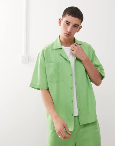 COLLUSION textured woven shirt in green - view 1