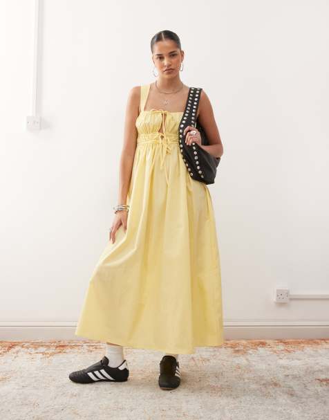 COLLUSION tie detail maxi dress in buttermilk yellow - view 1