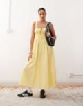 [Collusion] COLLUSION tie detail maxi dress in buttermilk yellow XS Buttermilk