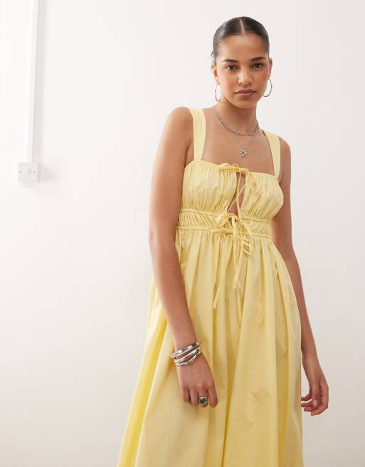 COLLUSION tie detail maxi dress in buttermilk yellow