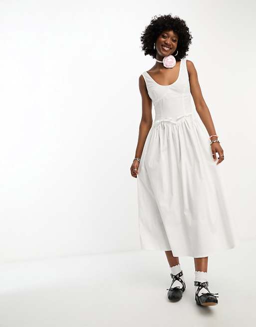white smock dress Embroidered weather days Bagatelle White/Blue Silk Handmade Smocked