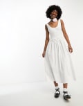 [Collusion] COLLUSION tie detailed smock midi dress in white 14 WHITE