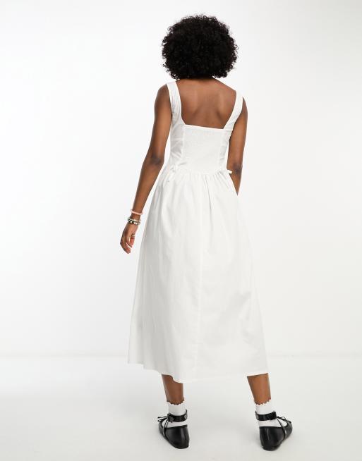 COLLUSION tie detailed smock midi dress in white, 4 of 4