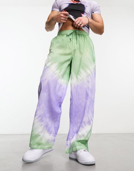 COLLUSION tie dye festival beach linen look baggy pants in multi | ASOS