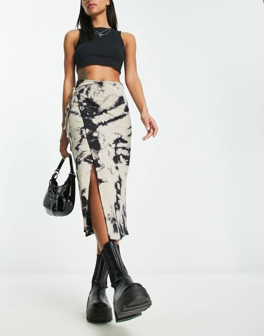 COLLUSION tie dye midi skirt in neutral