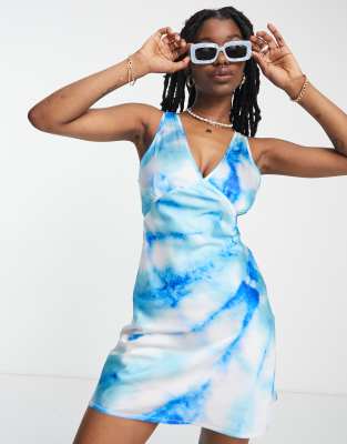 COLLUSION tie dye satin mini dress in blue - ASOS Price Checker