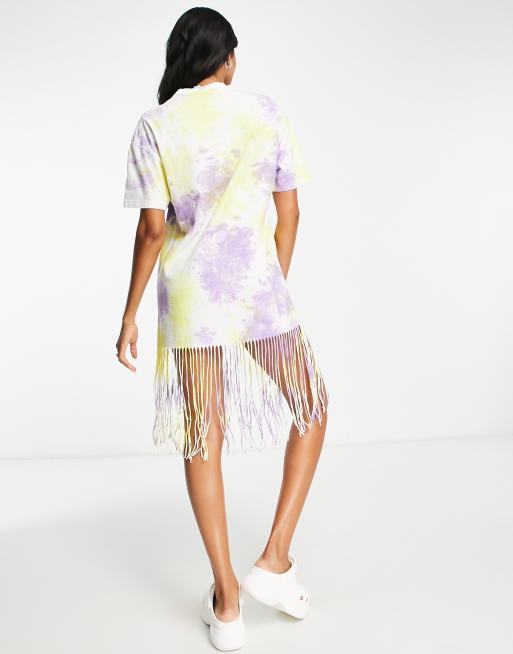 COLLUSION tie dye t-shirt dress with fringing in purple, 2 of 4