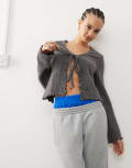 [Collusion] COLLUSION tie front fluffy cardigan in charcoal-Grey XS CHARCOAL