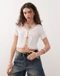 [Collusion] COLLUSION tie front frill top in white M WHITE