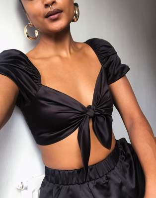 black satin tie top