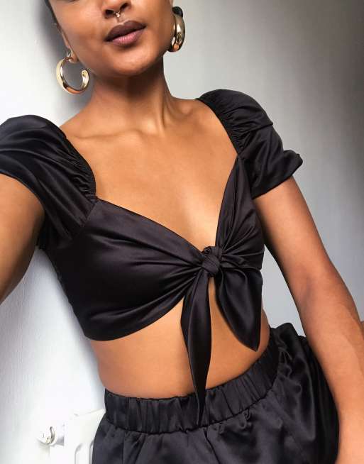 Satin tie store crop top