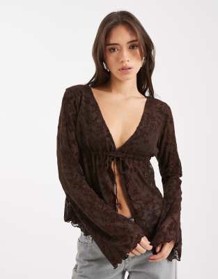 Collusion Tie Front Top In Brown