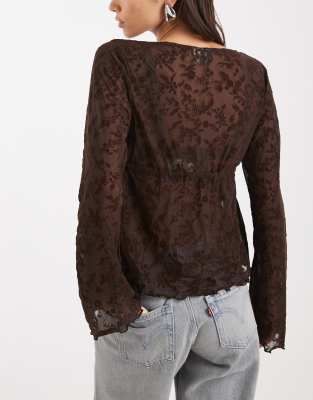 Collusion Tie Front Top In Brown