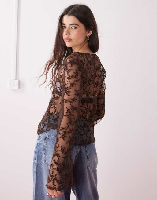 COLLUSION tie front top in chocolate ASOS