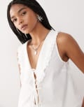 [Collusion] COLLUSION tie front top with collar detail in white XS WHITE