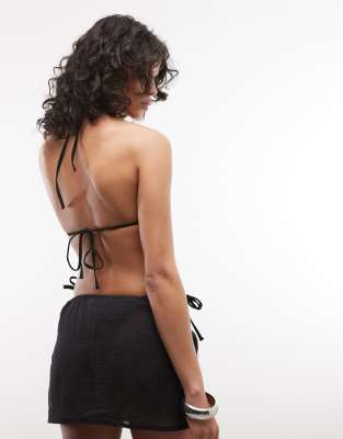 Collusion Tie Front Triangle Bikini Top In Black