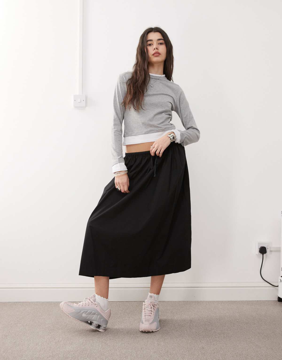 COLLUSION tie low rise maxi circle skirt in black