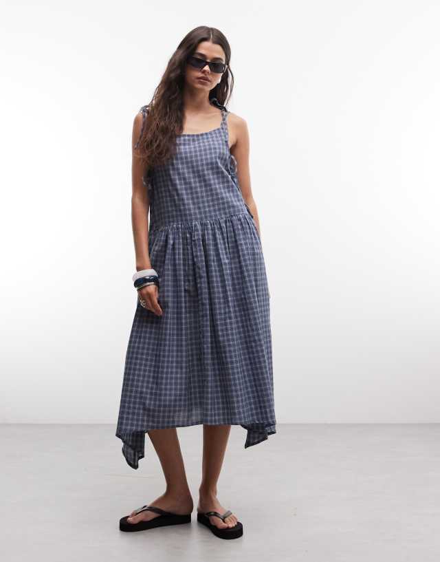blue plaid maxi dress Collusion - - Women - Cotton - 4 US Ladies dresses Color:Hot Fuchsia size_000 Scallop Detailed Lace Mock Perfect for effortless layering