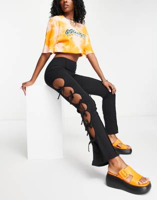 COLLUSION tie side flared trousers in black  - ASOS Price Checker