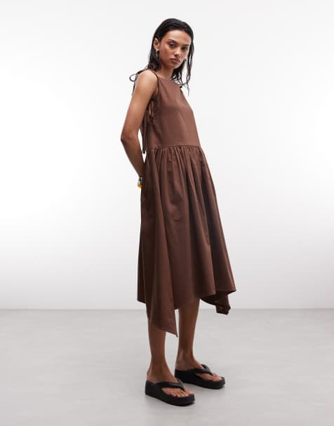 COLLUSION tie side maxi dress with asymmetric hem in off choc - view 1