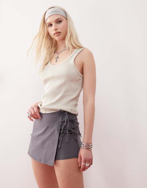 COLLUSION tie wrap mini skort in gray