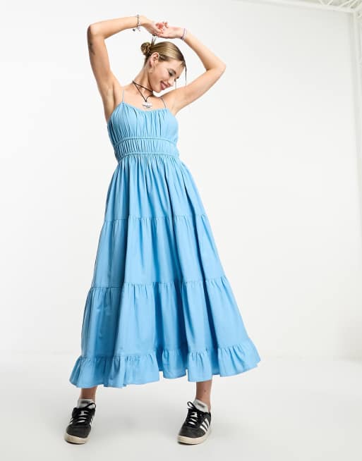 COLLUSION tiered cami midi summer dress in blue | ASOS