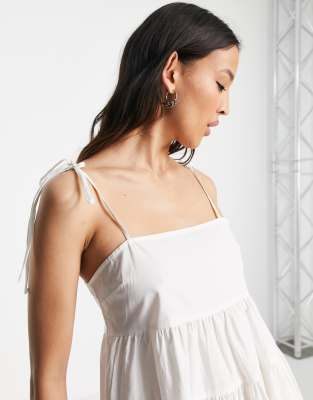 COLLUSION tiered cami summer mini dress in white