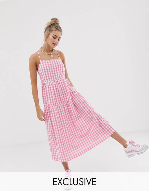 Asos pink store gingham dress