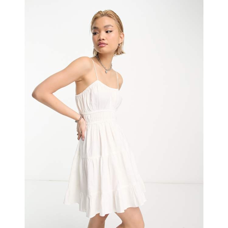 COLLUSION tiered cami summer mini dress in white