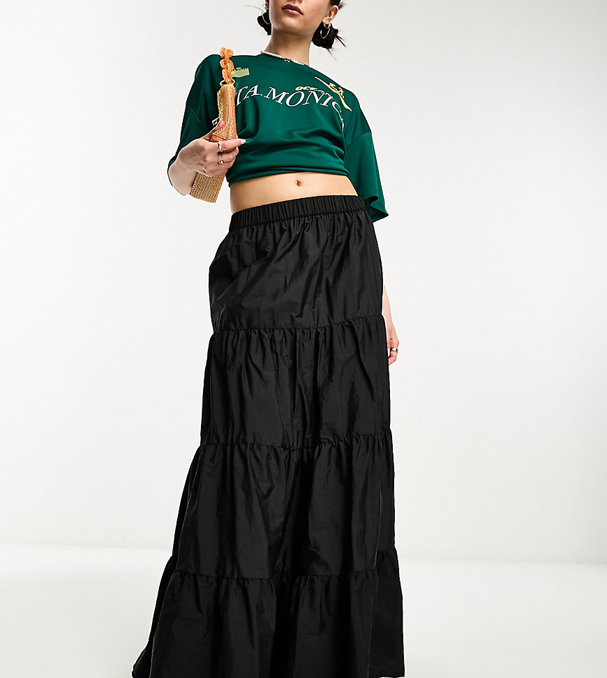 COLLUSION tiered maxi skirt in black