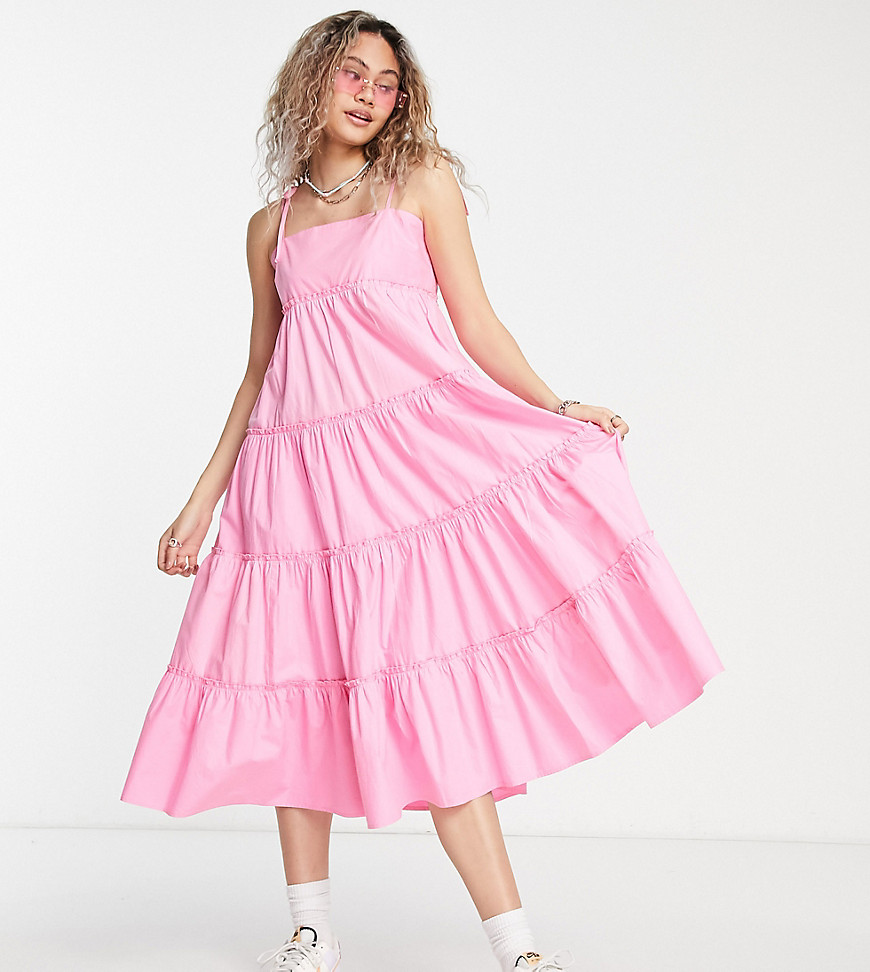 COLLUSION tiered midi cami dress in pink