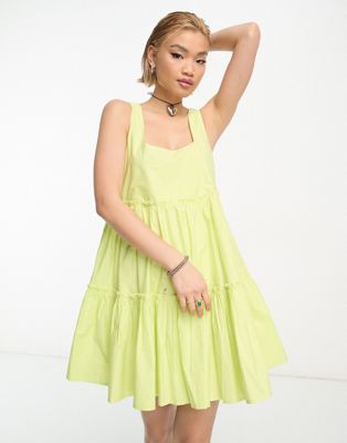 COLLUSION tiered volume mini summer dress in lime