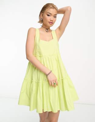 COLLUSION tiered volume mini summer dress in lime-No colour