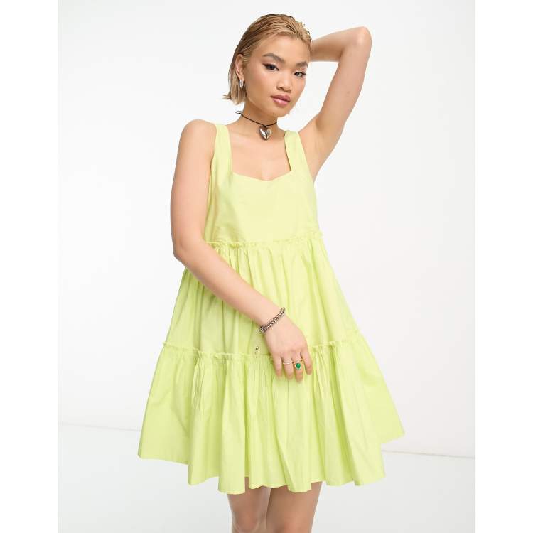 COLLUSION tiered volume mini summer dress in lime | ASOS