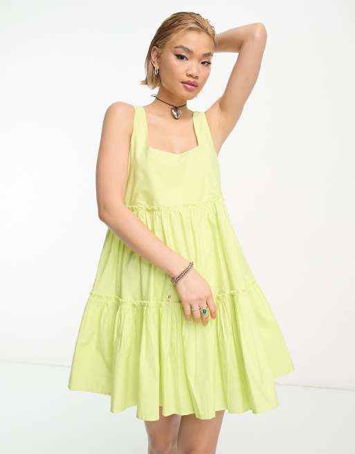 COLLUSION tiered volume mini summer dress in lime | ASOS