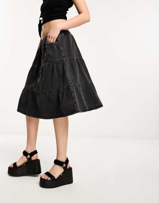 Asos black knee length skirt best sale