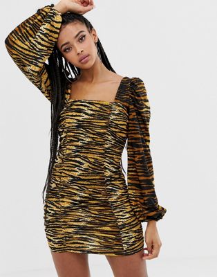 COLLUSION tiger print ruched dress | ASOS