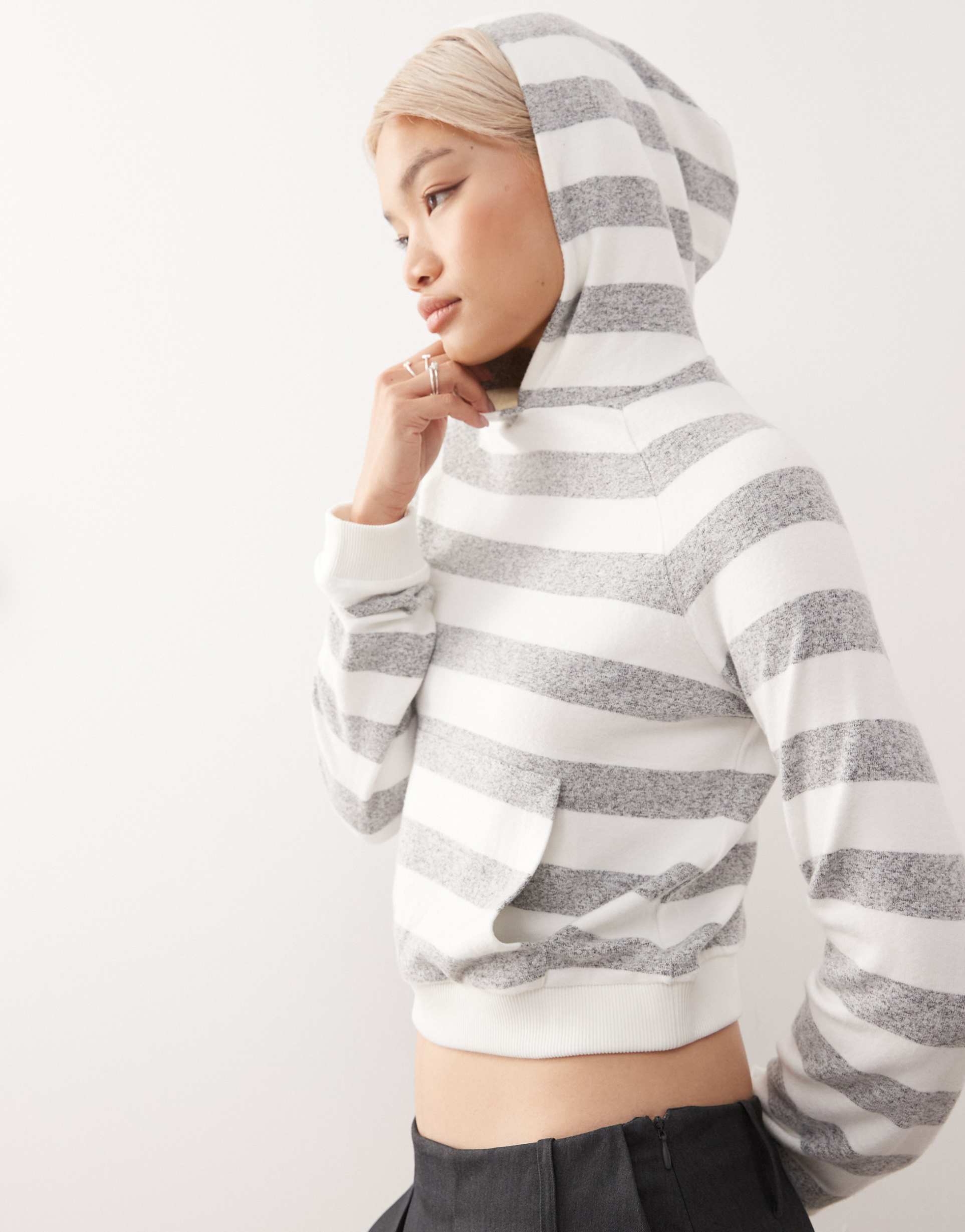 collusion tight hoodie in gray white stripe