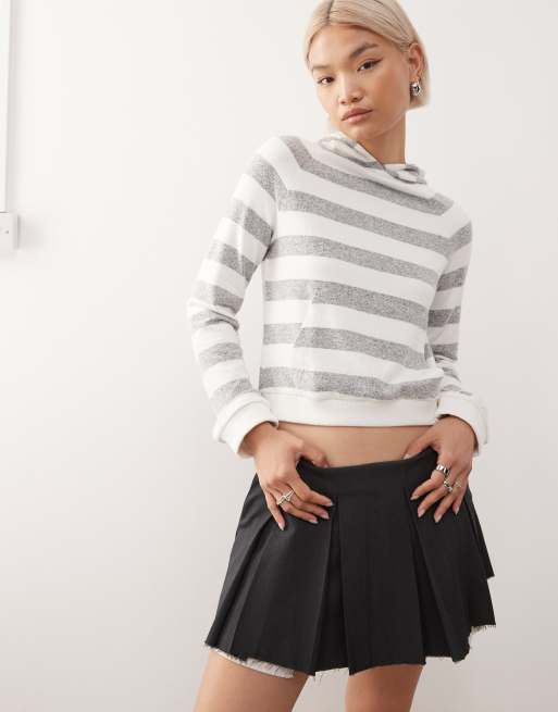 COLLUSION tight hoodie in gray white stripe