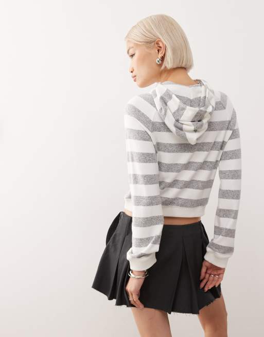 COLLUSION tight hoodie in gray white stripe