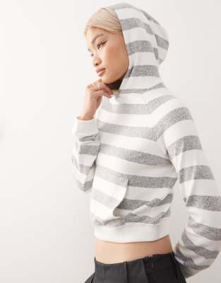 COLLUSION tight hoodie in grey white stripe-Multi