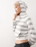 [Collusion] COLLUSION tight hoodie in grey white stripe-Multi XS Grey stripe