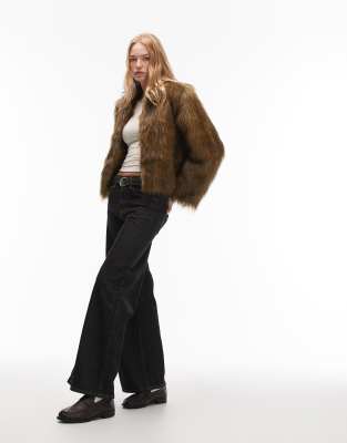Collusion Plus Tipped Faux Fur Jacket-brown In Brown