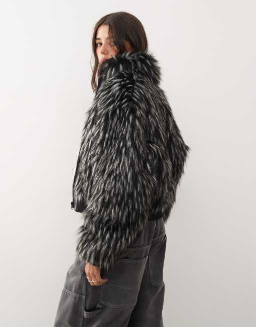 COLLUSION tipped fur short jacket in black | ASOS