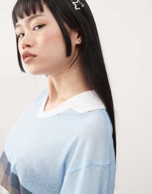 Collusion Tissue Mesh Washed Sports Rugby Top In Blue