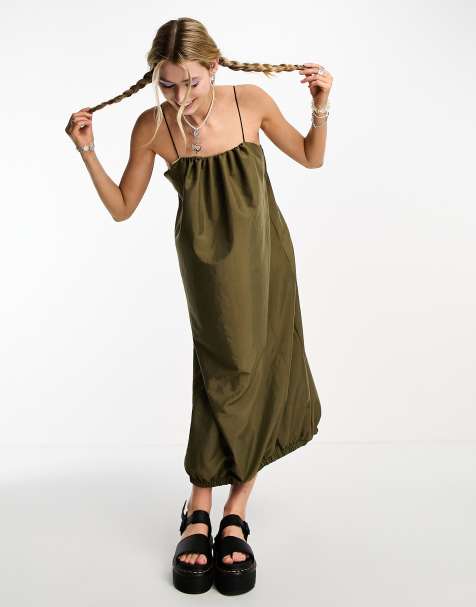 COLLUSION toggle strap maxi dress in khaki - view 1