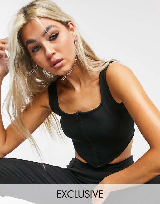 Collusion - Top a corsetto nero con zip frontale