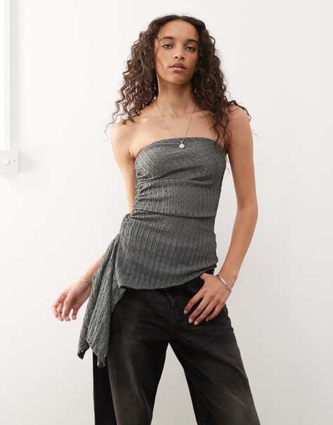 COLLUSION - Top a fascia asimmetrico marrone - view 1