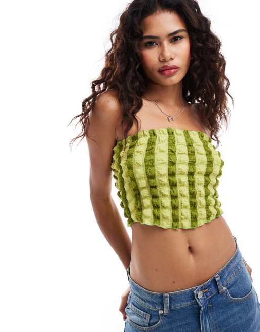 COLLUSION - Top a fascia testurizzato color lime a quadretti