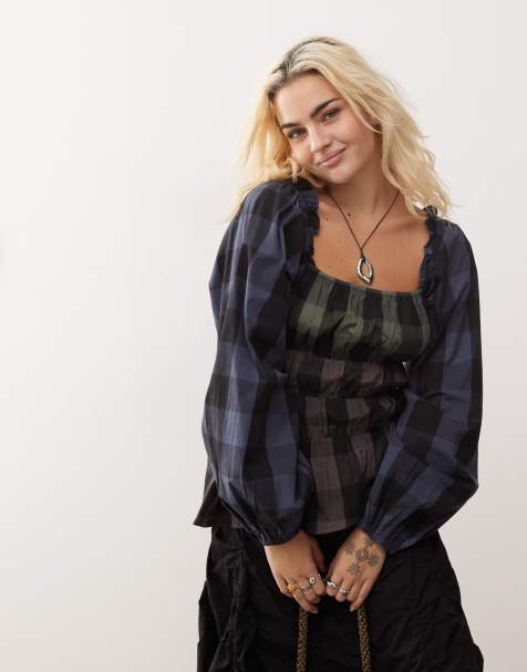 COLLUSION - Top a maniche lunghe a quadri con design diviso - view 1